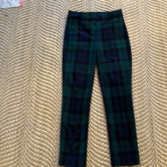 J Crew navy green tartan plaid wool pant. Size 00. Pockets
